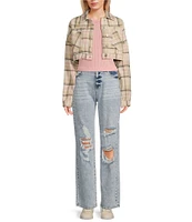 Double Zero Long Sleeve Plaid Cropped Jacket