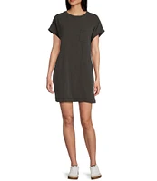 Double Zero Round Neck Cuffed Short Sleeve Pocket T-Shirt Mini Dress