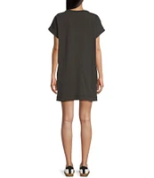 Double Zero Round Neck Cuffed Short Sleeve Pocket T-Shirt Mini Dress