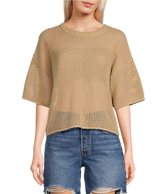 Double Zero Short Sleeve Open Knit Top