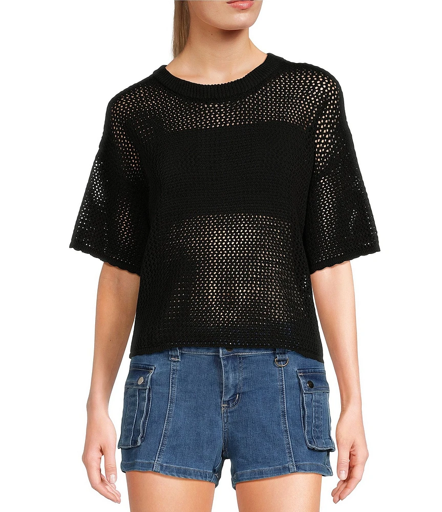 Double Zero Short Sleeve Open Knit Top