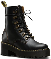 Dr. Martens Leona Smooth Leather Chunky Lug Sole Platform Heel Combat Boots