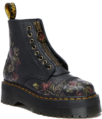 Dr. Martens Sinclair Decayed Roses Leather Zip Platform Combat Boots