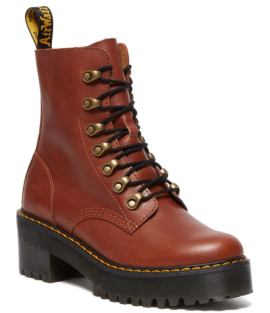 Dr. Martens Women's Leona Farrier Leather Platform Heel Combat Boots