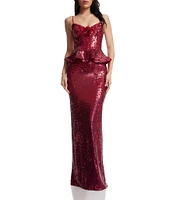 Dress the Population Akiah Sequin Sweetheart Neck Sleeveless Peplum Gown