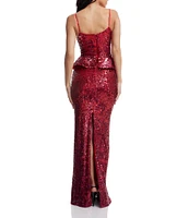 Dress the Population Akiah Sequin Sweetheart Neck Sleeveless Peplum Gown