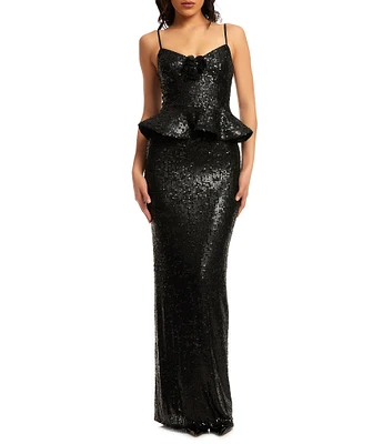 Dress the Population Akiah Sequin Sweetheart Neck Sleeveless Peplum Gown