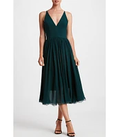 Dress the Population Alicia Chiffon V-Neck Sleeveless Lace Hem Midi Dress