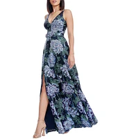 Dress the Population Alyssa V-Neck Sleeveless Floral Embroidered Sequin A-Line Gown