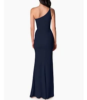 Dress the Population Amy Asymmetrical One Shoulder Neck Front Slit Sleeveless Gown