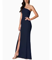 Dress the Population Amy Asymmetrical One Shoulder Neck Front Slit Sleeveless Gown