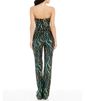 Dress the Population Andy Sequin Strapless Neck Sleeveless Straight Leg Jumpsuit