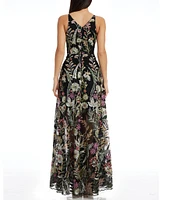 Dress the Population Ariyah Floral Sequin Mesh V-Neck Sleeveless Gown