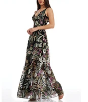 Dress the Population Ariyah Floral Sequin Mesh V-Neck Sleeveless Gown