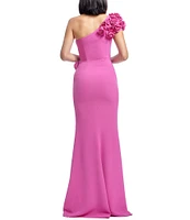 Dress the Population Aubrielle 3D Floral Asymmetrical Neck One Shoulder Short Sleeve Side Slit Gown
