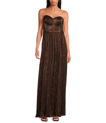 Dress the Population Audrina Metallic Pleated Strapless Demi Bustier Pleated Gown