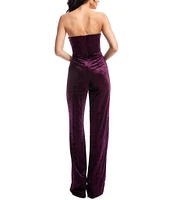 Dress the Population Beck Velvet Strapless V-Neck Sleeveless Wide Leg Beaded Jumpsuit