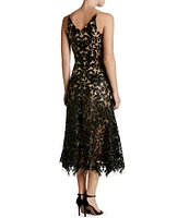 Dress the Population Blair Sequin Embroidered Mesh V-Neck Sleeveless A-Line Dress