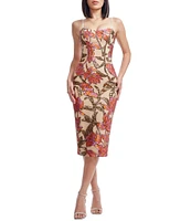 Dress the Population Blakely Sweetheart Neck Sleeveless Floral Sequin Mesh Midi Dress