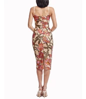 Dress the Population Blakely Sweetheart Neck Sleeveless Floral Sequin Mesh Midi Dress