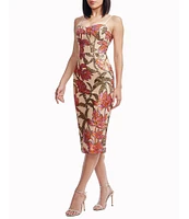 Dress the Population Blakely Sweetheart Neck Sleeveless Floral Sequin Mesh Midi Dress