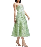 Dress the Population Briella Soutache Rosette Strapless Neck Sleeveless A Line Midi Dress