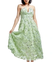 Dress the Population Briella Soutache Rosette Strapless Neck Sleeveless A Line Midi Dress