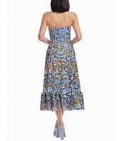 Dress the Population Carina Butterfly Sweetheart Neckline A-Line Ruffle Hem Midi Dress