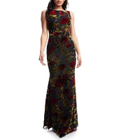 Dress The Population Cherilyn Floral Print Boat Neck Sleeveless Plunge Back Mermaid Maxi Dress