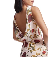 Dress the Population Cherilyn Rose Print Boat Neck Sleeveless Plunge Back Mermaid Dress