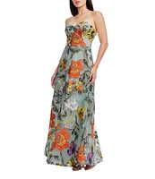 Dress the Population Connor Floral Strapless Sweetheart Bustier A-Line Gown