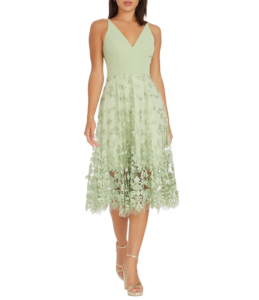 Dress the Population Darleen Sleeveless V-Neck Embroidered Mesh A-Line Dress