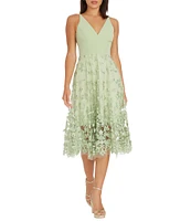 Dress the Population Darleen Sleeveless V-Neck Embroidered Mesh A-Line Dress