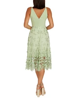 Dress the Population Darleen Sleeveless V-Neck Embroidered Mesh A-Line Dress