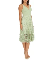 Dress the Population Darleen Sleeveless V-Neck Embroidered Mesh A-Line Dress