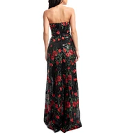 Dress the Population Daven Strapless Sweetheart Floral Print A-Line Gown