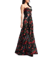 Dress the Population Daven Strapless Sweetheart Floral Print A-Line Gown