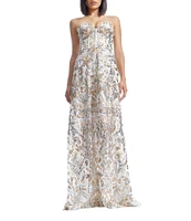 Dress the Population Daven Sweetheart Strapless Embroidered Mesh Corset A-Line Gown