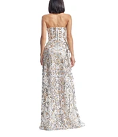 Dress the Population Daven Sweetheart Strapless Embroidered Mesh Corset A-Line Gown