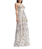 Dress the Population Daven Sweetheart Strapless Embroidered Mesh Corset A-Line Gown