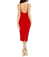 Dress the Population Drape Neck Sleeveless Stretch Crepe Knit Midi Dress