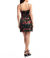 Dress the Population Elva Floral Print V-Neck Sleeveless Fit & Flare Mini Dress