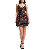 Dress the Population Elva Floral Print V-Neck Sleeveless Fit & Flare Mini Dress