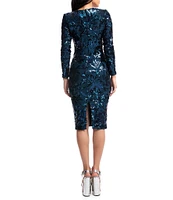 Dress the Population Emmalyn Sequin Round Neck Long Sleeve Bodycon Midi Dress