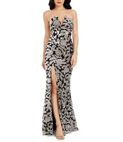 Dress the Population Fernanda Sequin Embroidered Strapless Split Neckline Mermaid Gown