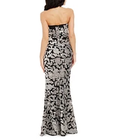 Dress the Population Fernanda Sequin Embroidered Strapless Split Neckline Mermaid Gown