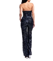 Dress the Population Fernanda Sequin Strapless V-Neck Straight Leg Jumpsuit