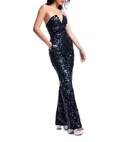 Dress the Population Fernanda Sequin Strapless V-Neck Straight Leg Jumpsuit