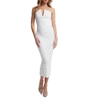 Dress the Population Ferra V-Neck Sleeveless Ruched Midi Bodycon Dress