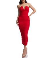 Dress the Population Ferra V-Neck Sleeveless Ruched Midi Bodycon Dress